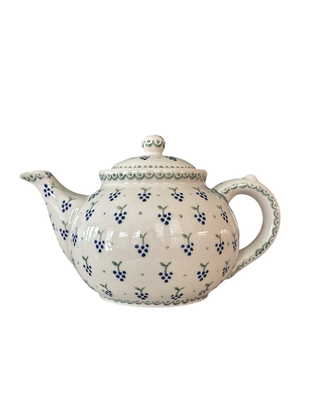 Boleslawiec Polish Pottery Teapot Blue Green Cluster Grapes Cottagecore Vintage